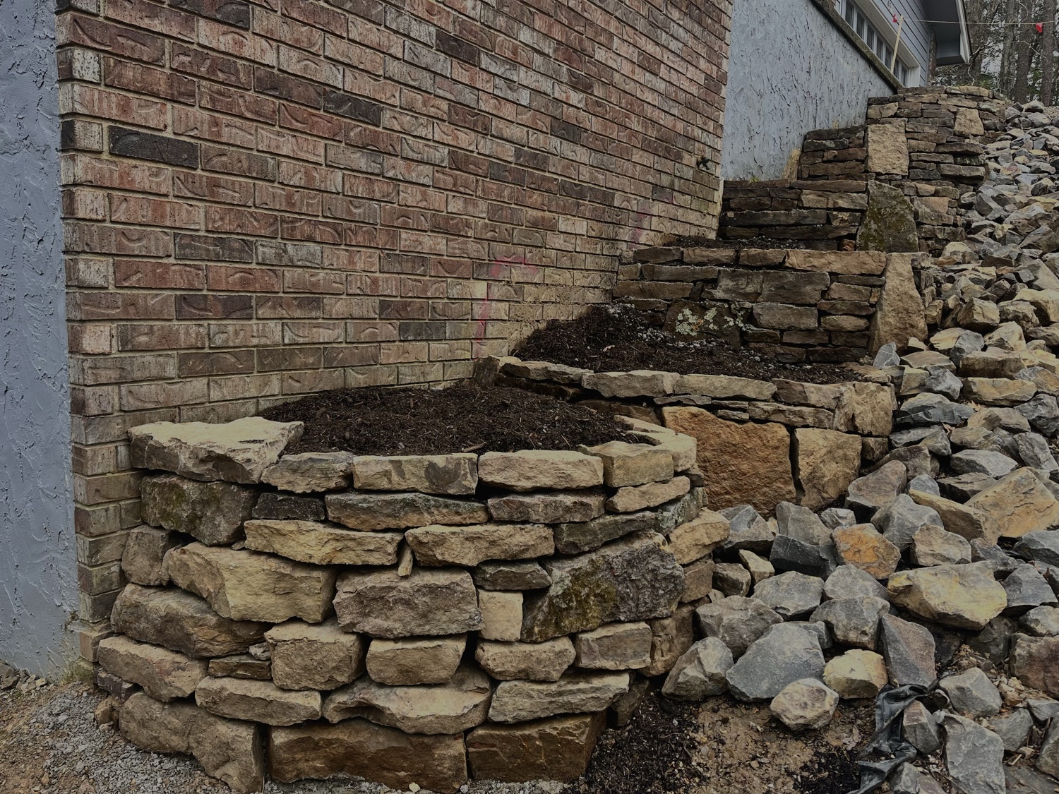 Flagstone patio with an inlaid stone medallion