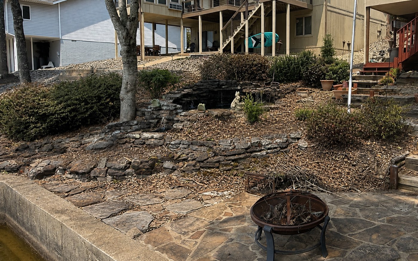 Rough, unfinished lakeside slope before